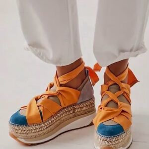 Free People Chapmin Double Stacked Espadrille Sneaker | Artisan Ribbon Lace-up